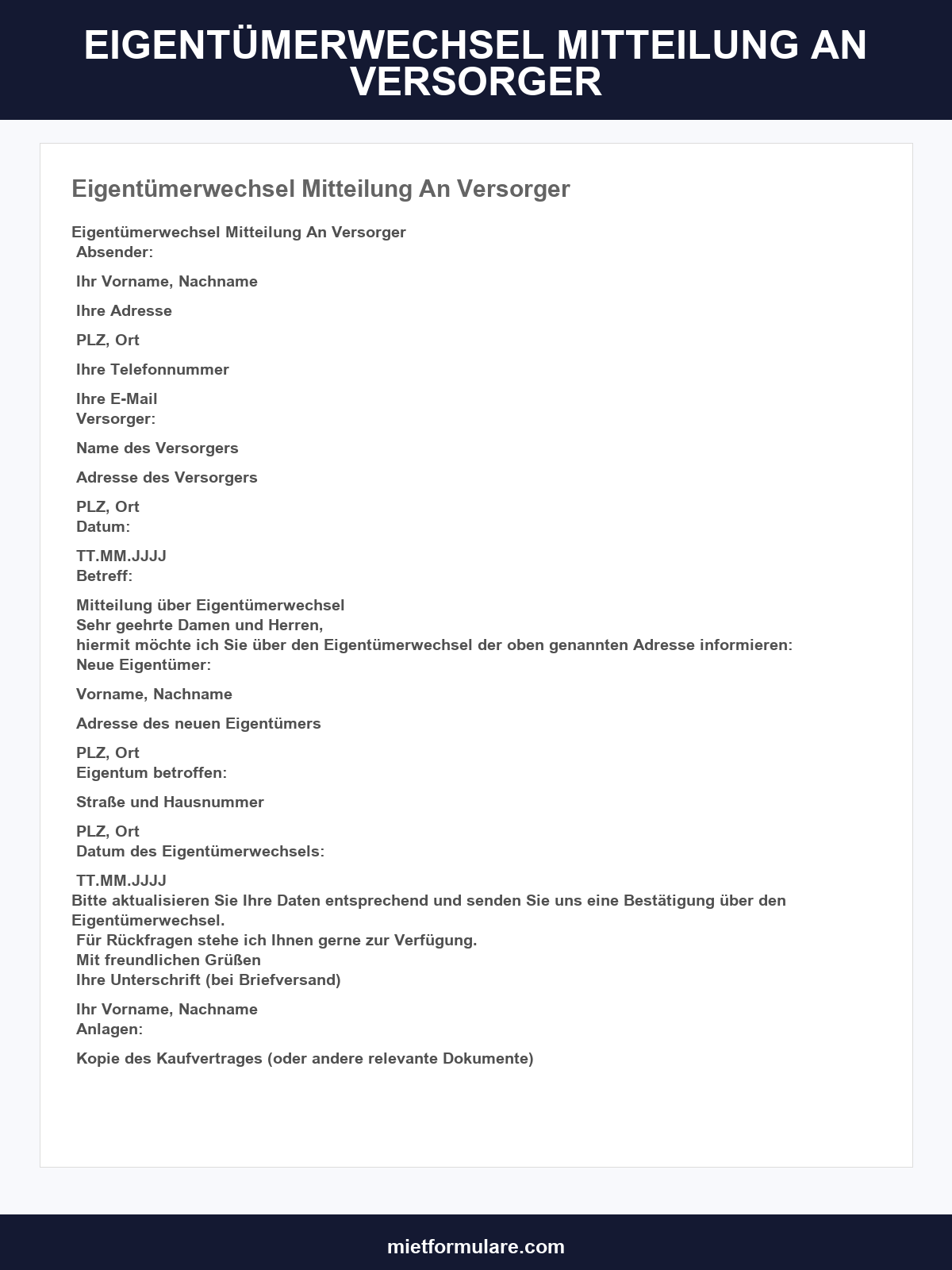 Eigentümerwechsel Mitteilung An Versorger Musterschreiben