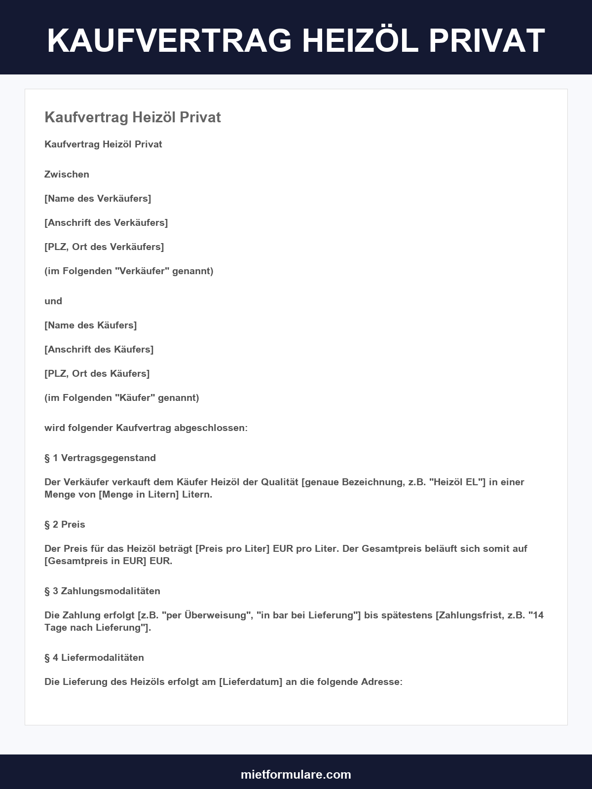 Kaufvertrag Heizöl Privat