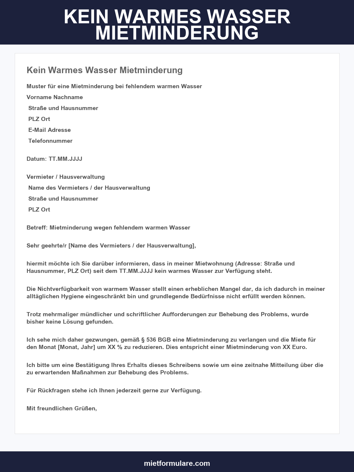 Kein Warmes Wasser Mietminderung Muster