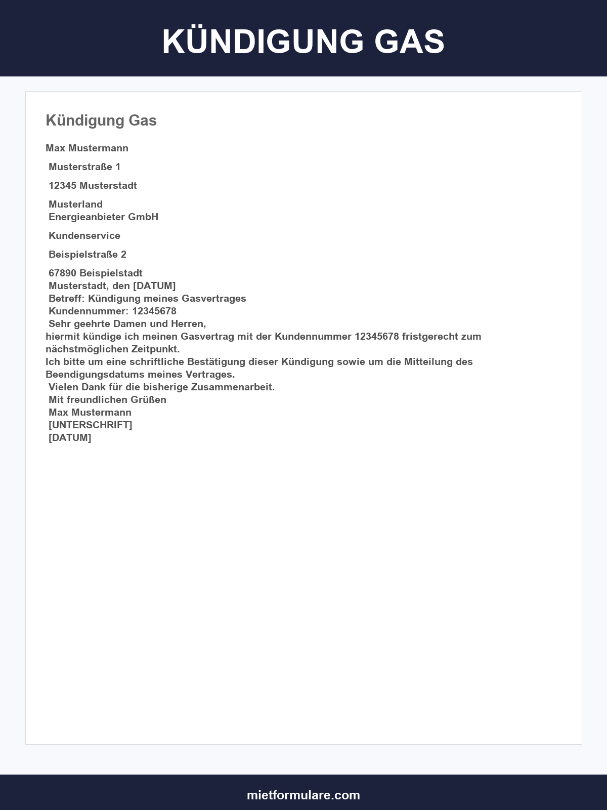 Kündigung Gas Vorlage