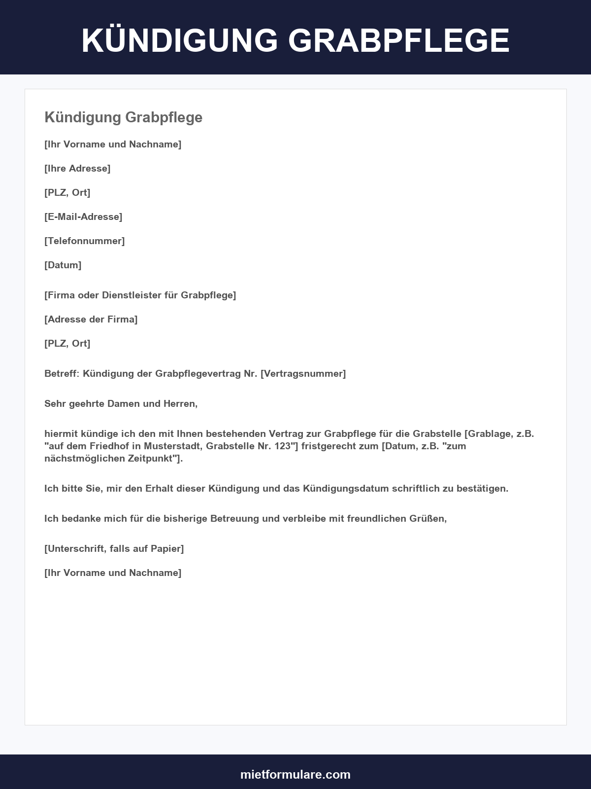 Kündigung Grabpflege Muster