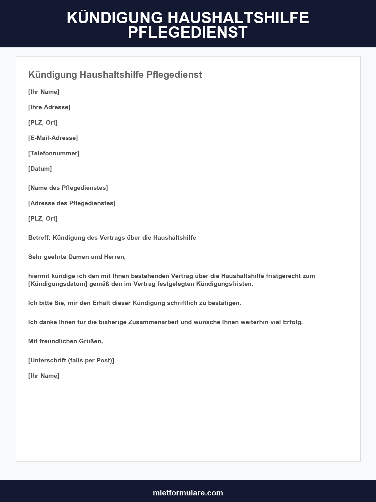 Kündigung Haushaltshilfe Pflegedienst