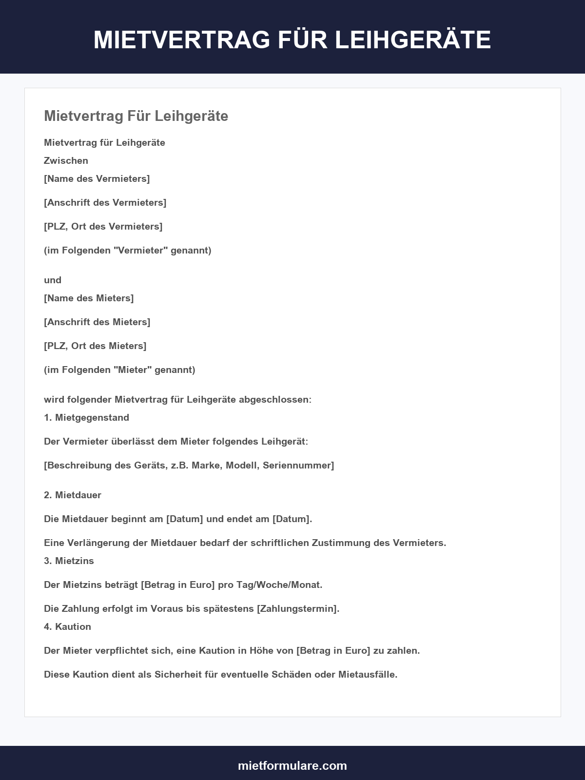 Mietvertrag Für Leihgeräte Muster