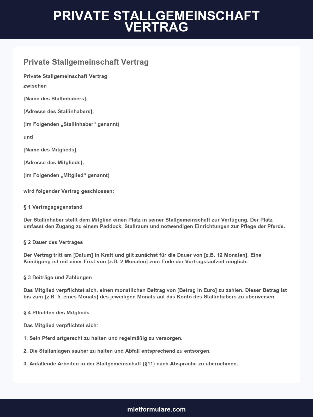 Private Stallgemeinschaft Vertrag